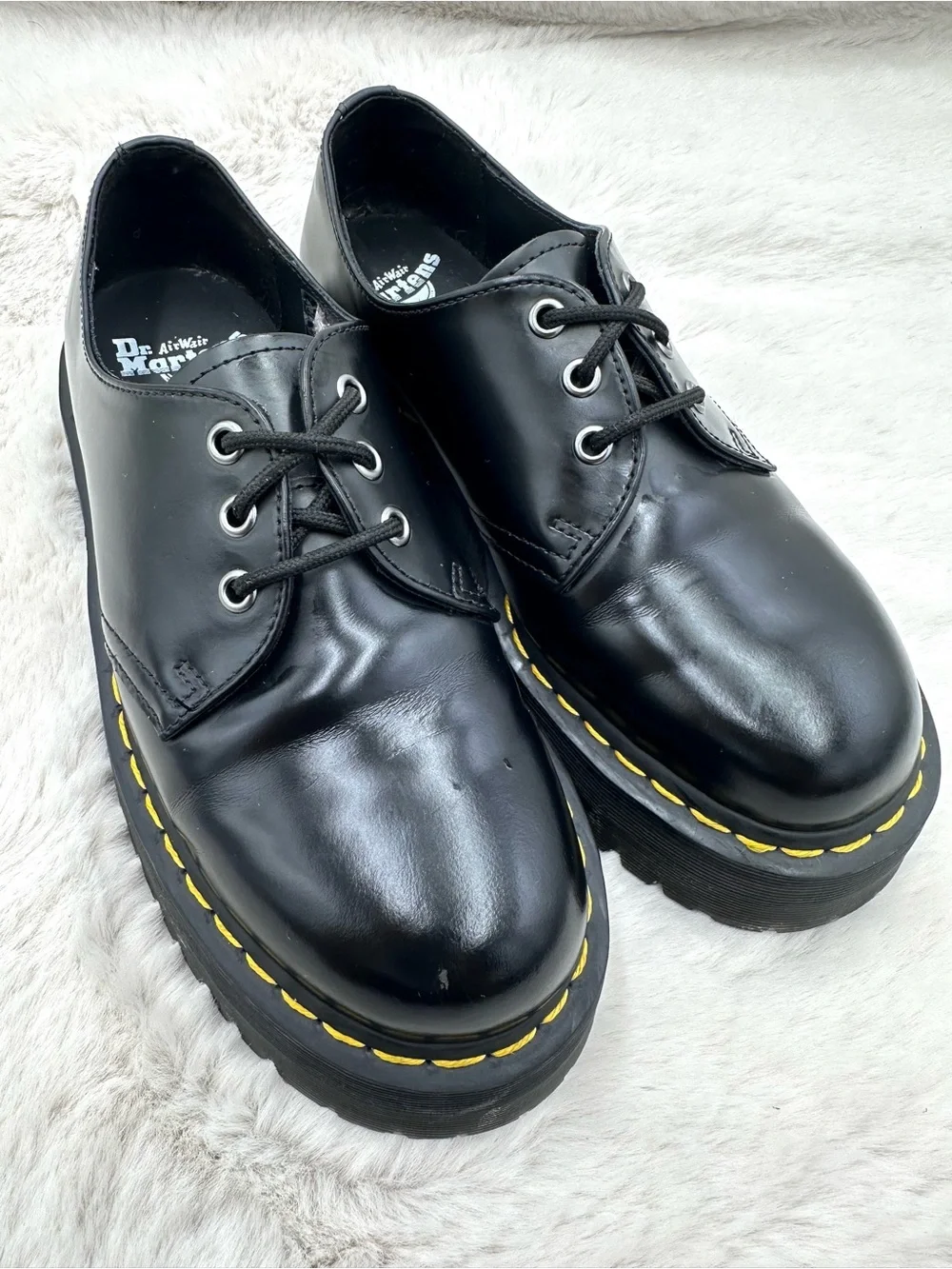 Dr. Martens 1461 Quad Platform Black Smooth Leather Shoes Mens Size 8